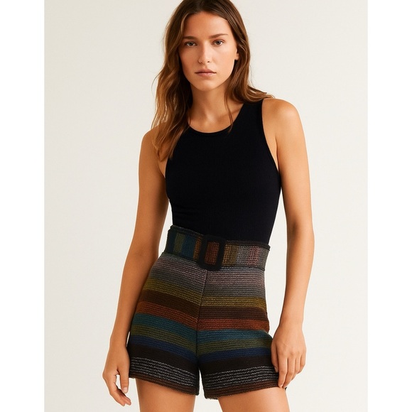 NICHOLAS Pants - N/Nicholas Textured Horizontal Multicolor Striped Knit Belted Retro Shorts Sz 4